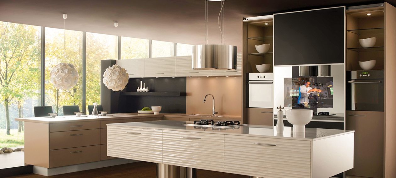 32.0" Mirror TV for residential application, installed in a kitchen environment @ Mobalpa in France.